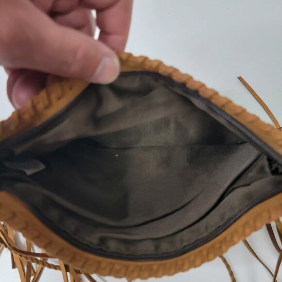 2 Chic Luxe Boho Fringe Crossbody Bag Wool Blend Suede Trim 11"x8" - Picture 7 of 12